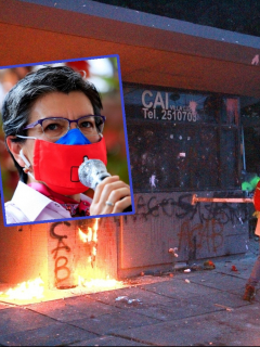 Claudia López e imagen de disturbios en Bogotá, en los que participó el Eln. (Fotomontaje de Pulzo)