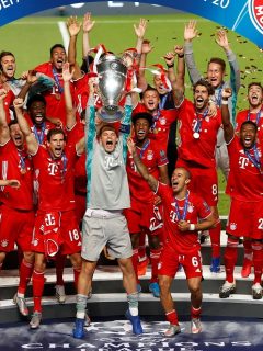 Bayern Múnich celebrando su título de la Champions League, equipo que juega este jueves contra el Sevilla por la Supercopa de Europa