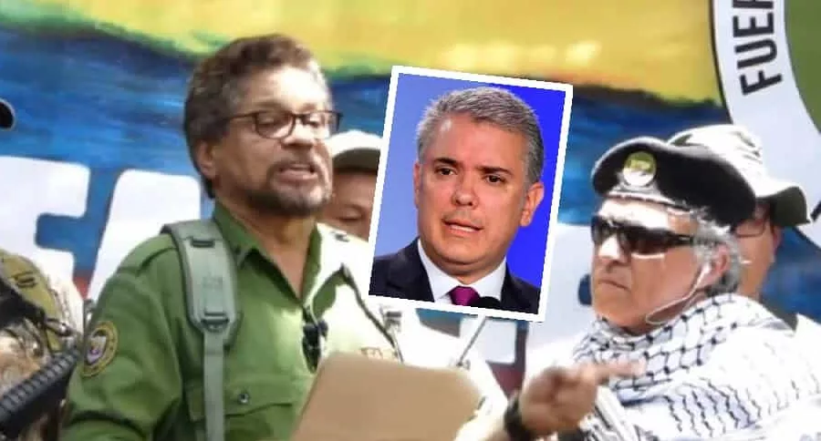 'El Paisa', 'Iván Márquez' y 'Jesús Santrich', que le piden la renuncia a Iván Duque. (Fotomontaje de Pulzo)