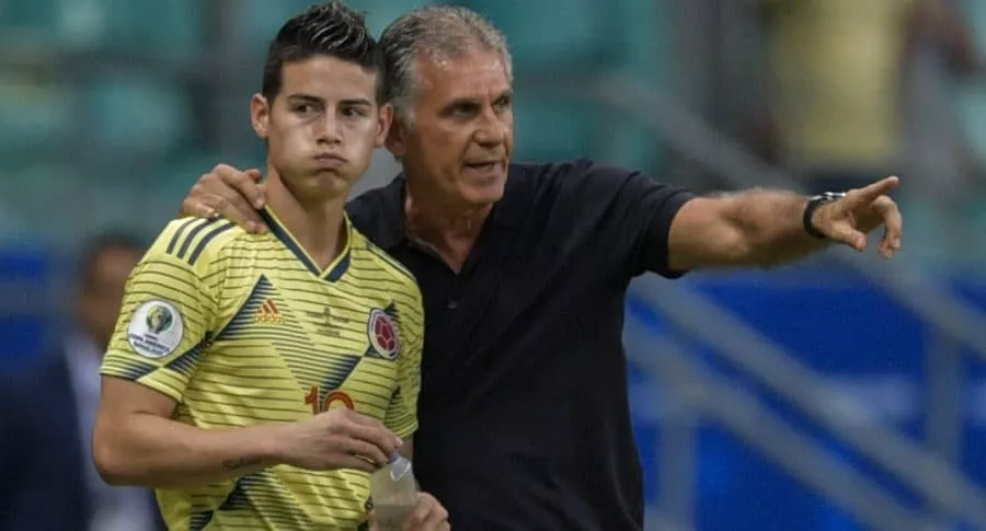 James y Rodriguez en la Copa América con Carlos Queiroz, técnico que aún no entrega la convocatoria de la Selección Colombia para las Eliminatorias