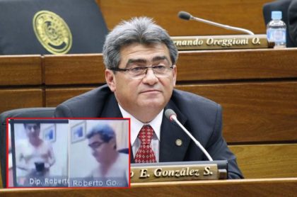 Diputado paraguayo Roberto Gozález, al que pillaron sesionando sin camisa