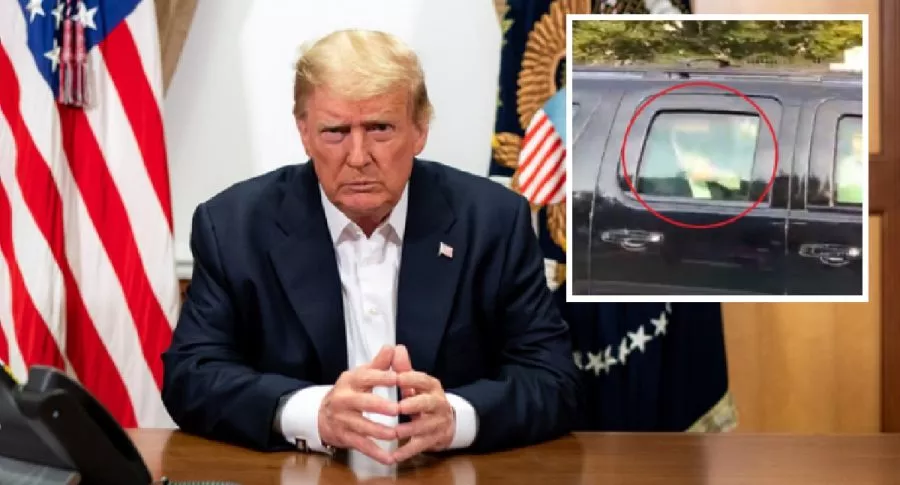 Donald Trump, que el 4 de octubre de 2020 salió a saludar a sus partidarios en un carro por los alrededores del Hospital Walter Reed, en su sala de conferencias en ese centro médico horas antes de su paseo del domingo.