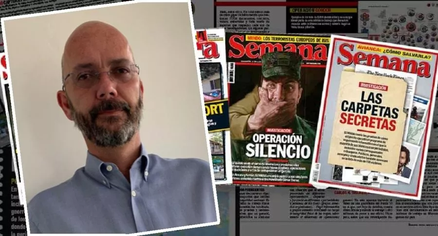 Periodista Ricardo Calderón, que asumirá la dirección de la revista Semana, y portadas de investigaciones del medio que él ha liderado.