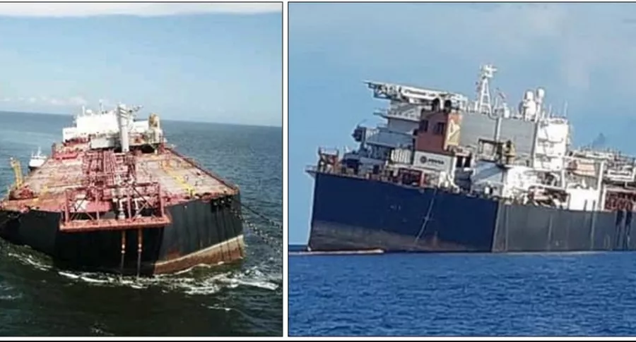 El gigantesco petrolero venezolano Nabarima, inclinándose en el golfo de Paria, entre el estado venezolano de Sucre y la isla de Trinidad.