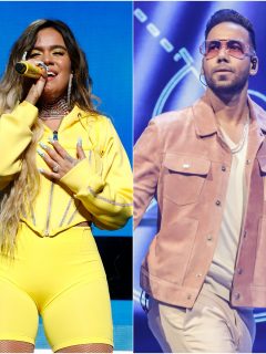 Fotomontaje de Karol G y Romeo Santos, a propósito de sus estrenos musicales