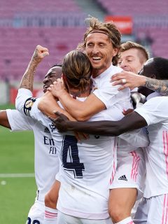 Luka Modric celebrando el tercer gol del Real Madrid ante el Barcelona.