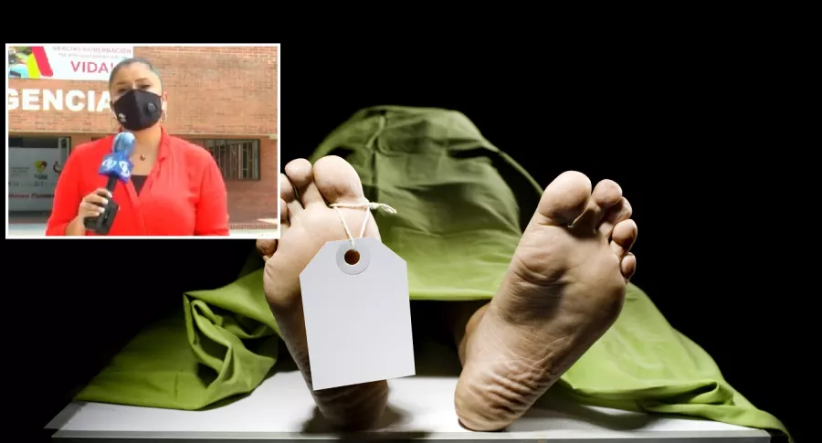 Fotomontaje de ilustración de cadaver en la morgue y captura de corresponsal de Noticias Caracol