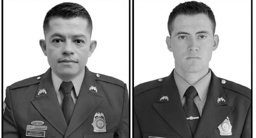 Fotos de archivo de Milton Eliécer Flórez y David Leonardo Bustamante, policías asesinados en Puerto Libertador, Córdoba, este 24 de octubre.