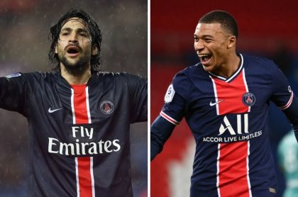 Mario Alberto Yepes y Kylian Mbappé jugando con el PSG, quien incluyó al colombiano en el once histórico del club