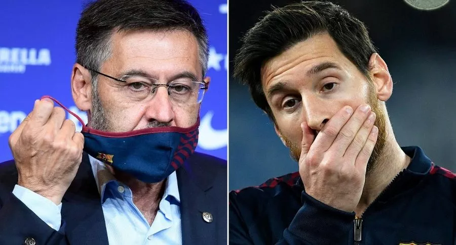 Josep Maria Bartomeu y Lionel Messi, en fotomontaje de AFP, ilustra nota de escándalos de Bartomeu, quien renunció a presidencia del Barcelona.
