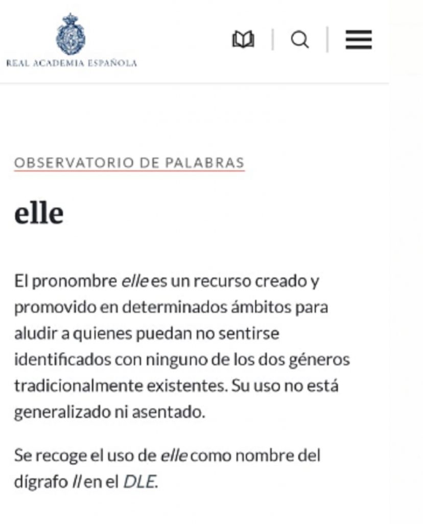 Definición de "elle" en el observatorio de palabras de la RAE / RAE.