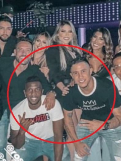 Futbolistas Michael Ortega y Edinson Toloza en fiesta que fue cancelada en Barranquilla
