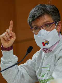 Former mayor of Bogota, Claudia Lopez gives a press conference to international media representatives about the situation that the city faces after the case of Police Brutality of Javier Ordonez (Javier Ordoñez) in Bogota, Colombia on october 2 2020. (Photo by Sebastian Barros/NurPhoto via Getty Images)