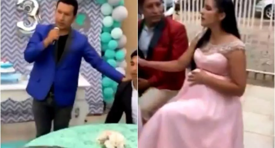 Captura de pantalla de video viral en donde un hombre expone la infidelidad de su esposa embarazada en plena fiesta familiar