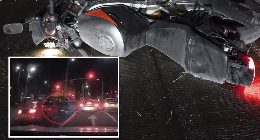 Imagen de referencia de moto volcada tras accidente de tránsito / Accidente de tránsito en carrera 15 con calle 85, norte de Bogotá, donde un motociclista fue embestido por un carro de alta gama cuyo conductor huyó.