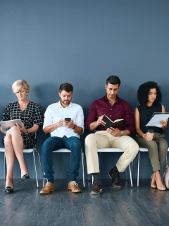 Personas esperando entrevista de trabajo para ilustrar nota sobre vacantes de empleo en Falabella