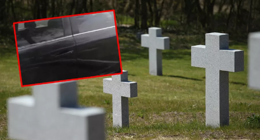 Fotomontaje que ilustra el robo a un carro en un cementario. 