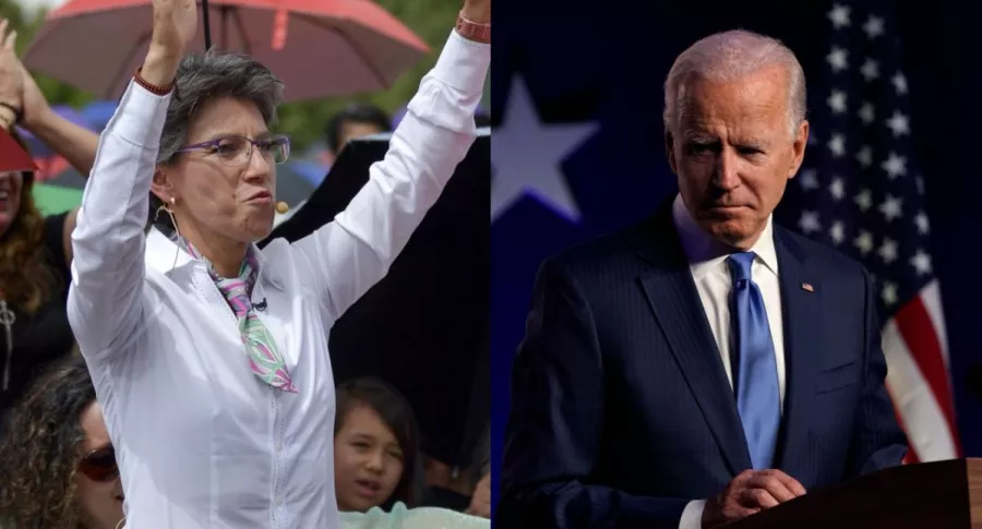 Claudia López, alcaldesa de Bogotá, y Joe Biden, candidato presidencial estadounidense.