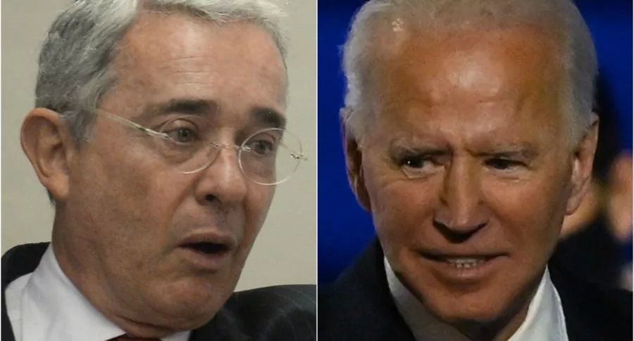 Álvaro Uribe, que habló de los retos del presidente electo de Estados Unidos, y Joe Biden, elegido como nuevo mandatario de EE. UU. (Fotomontaje de Pulzo).