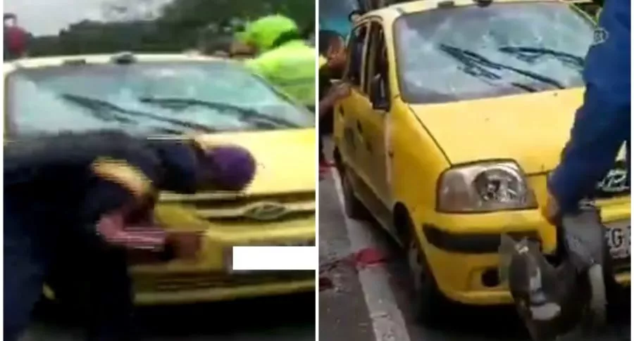 Ciudadanos atacan taxi en el que ladrones iban a escapar, en Bogotá