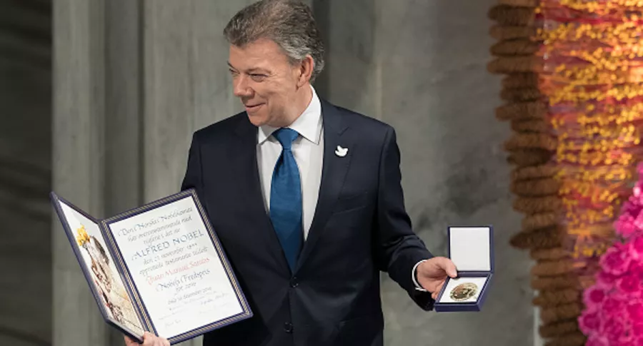 Juan Manuel Santos cuando recibió el Nobel de Paz en 2016.