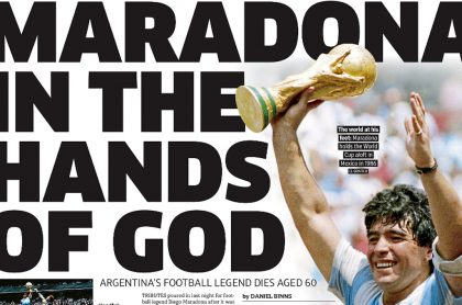 Titulares del diario Metro sobre muerte de Maradona