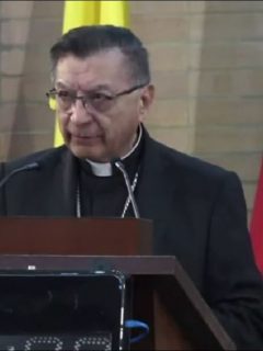 Monseñor Óscar Urbina, positivo para COVID-19 e internado en un hospital de Villavicencio, en un discurso en la Conferencia Episcopal