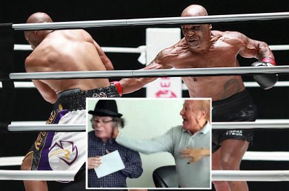 Mike Tyson y Roy Jones Jr. en su pelea del domingo 29 de noviembre de 2020, de la cual salieron varios memes.