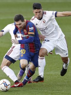 Acción del partido de Barcelona contra Osasuna en la Liga de España hoy.