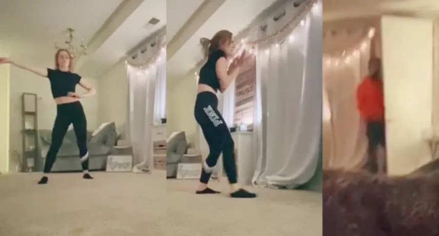 Capturas de pantalla de video donde un intruso se mete a la casa de una tiktoker que bailaba