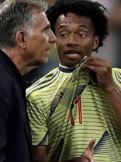 Juan Guillermo Cuadrado y Carlos Queiroz en la Selección Colombia.
