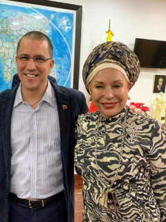 Piedad Córdoba y Evo Morales, supervisores de las elecciones en Venezuela, junto al canciller Jorge Arreaza .