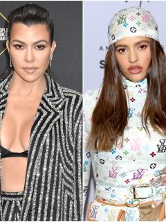 Fotomontaje de Kourtney Kardashian y Rosalía, a propósito de regalos de Navidad