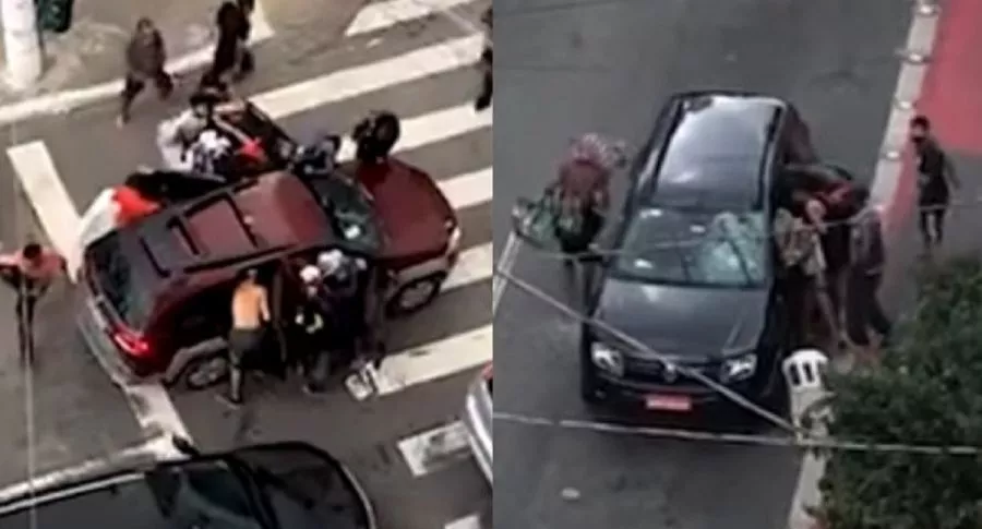 Ladrones roban a conductores en Sao Paulo, Brasil.