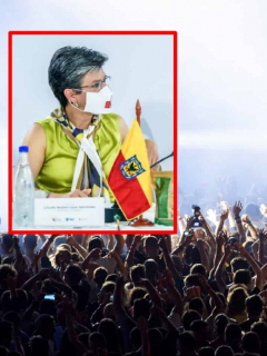 Fotomontaje de Claudia López y una multitud, que ilustra el anuncio que hizo la alcaldesa sobre el regreso de conciertos.