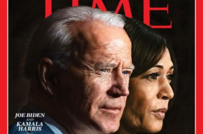 Portada de la revista Time, destacando a Joe Biden y Kamala Harris.