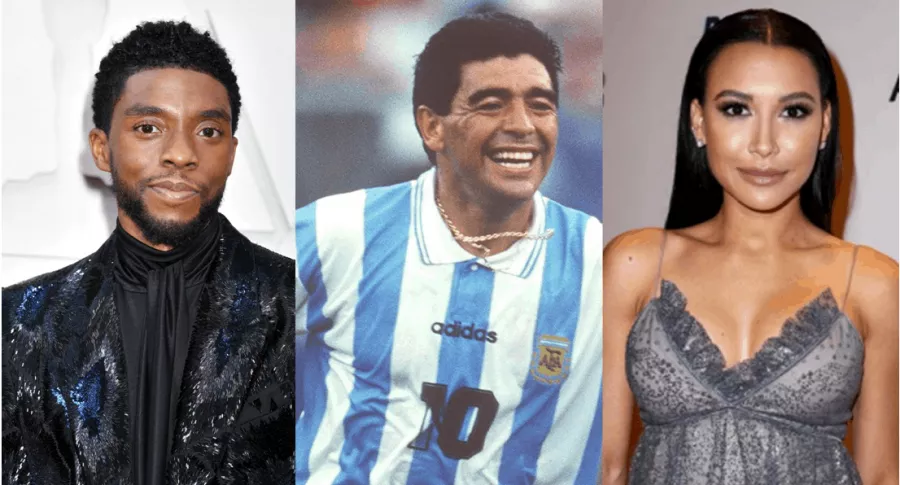 Chadwick Boseman, Naya Rivera y Diego Mradona ilustran nota sobre los famosos que murieron en el 2020 (Montaje Pulzo)