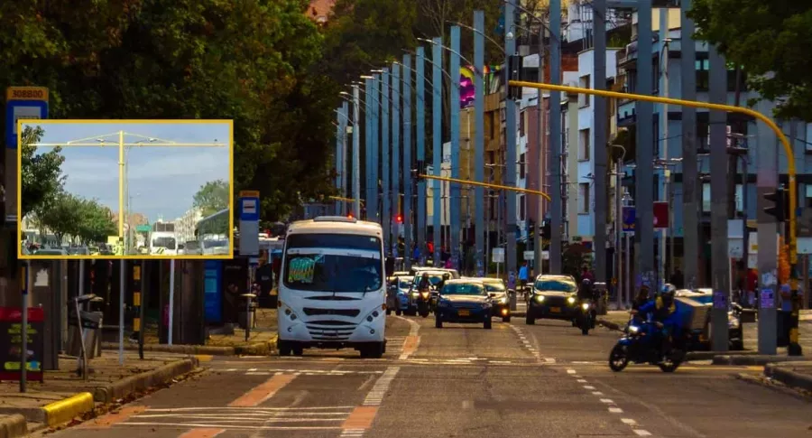Foto de trancón en Bogotá y nuevo sistema de semaforización inteligente, ilustra nota sobre para qué sirven postes amarillos de Bogotá y si son para fotomultas. 