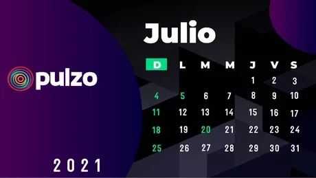 Calendario de julio del 2021, con los días festivos de Colombia.