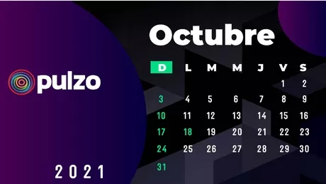 Calendario de octubre del 2021, con los días festivos de Colombia.