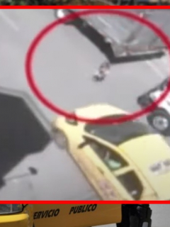 Imágenes que ilustran el momento en que un niño de tres años fue arrollado por un taxista en Bogotá.