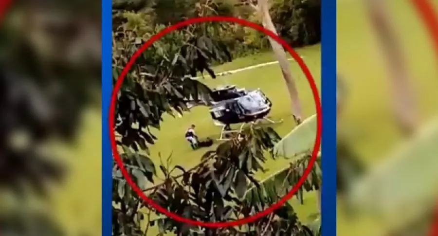 Imagen del momento en que hombres armados asaltaron helicóptero de valores, en Cauca
