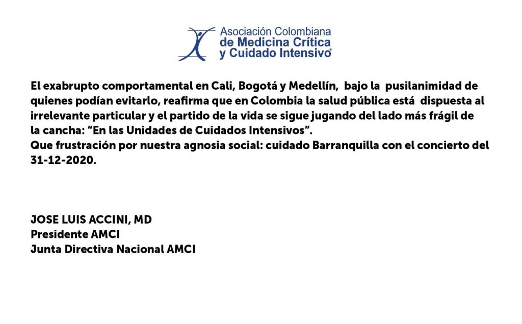 Comunicado de la Asociación Colombiana de Medicina Crítica y Cuidado Intensivo
