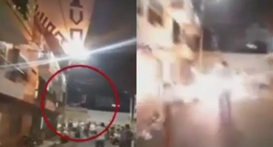 Captura de pantalla de video que muestra que globo gigante cargado con pólvora explotó en Bello, Antioquia