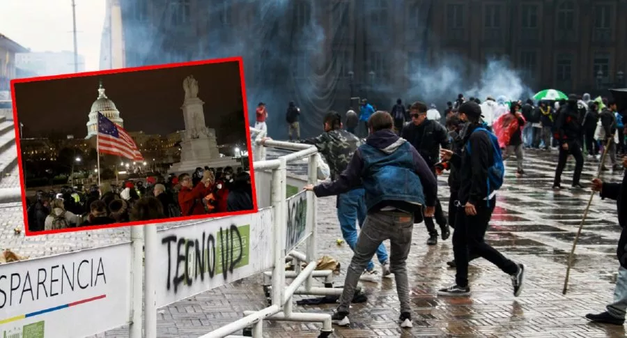 Imágenes de protestas en Bogotá y en Washington.