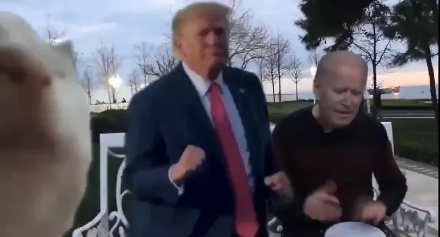 Captura de pantalla de uno de los memes de la suspensión, en Twitter, de Donald Trump, quien aparece en la imagen en un montaje junto a Joe Biden, presidente electo de Estados Unidos. 