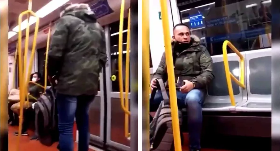 Captura de pantalla de video donde un hombre grita insultos racistas contra una mujer latina en el metro de Madrid.