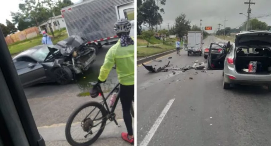 Accidente entre tres vehículos que se registró este lunes festivo en la vía Zipaquirá-Cajicá