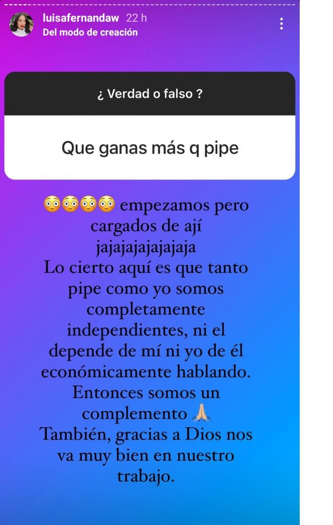 Captura de pantalla historia Instagram luisafernandaw.