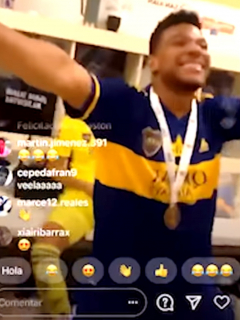 El baile de los colombianos en vestuario de Boca Juniors. Fotomontaje: Pulzo.